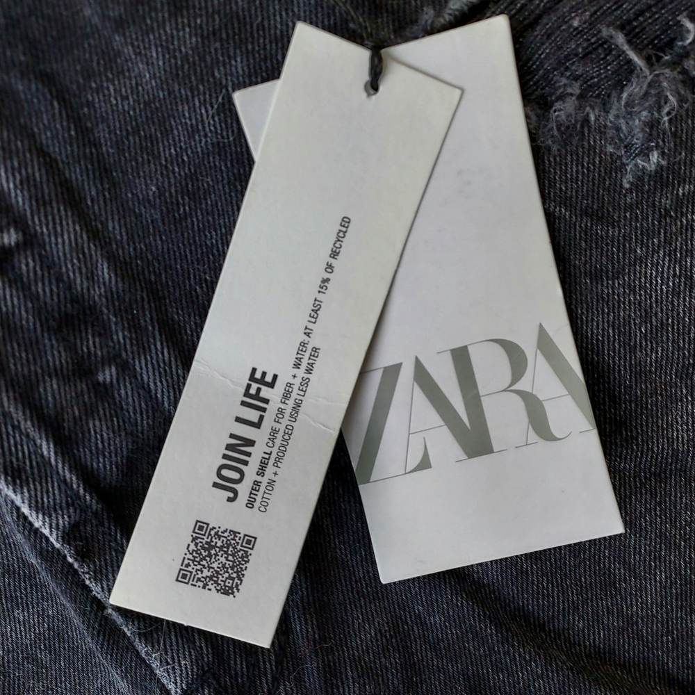 Zara Black Denim High Rise Distressed Short Size 6 Button Fly Frayed Hem NEW NWT - Picture 9 of 9